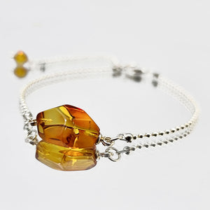 Multi-Color Amber Faceted Nugget Bead Chain Bracelet Sterling Silver
