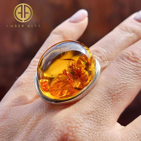 Cognac Amber Free Shape Adjustable Ring Sterling Silver