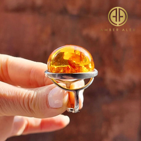 Cognac Amber Free Shape Adjustable Ring Sterling Silver