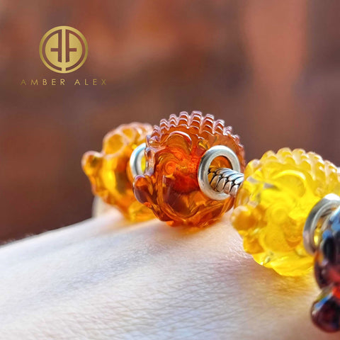 Multi-Color Amber Carved Hedgehog Charm Bead