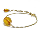 Cognac Amber Olive Bead Chain Bracelet 14K Gold Plated