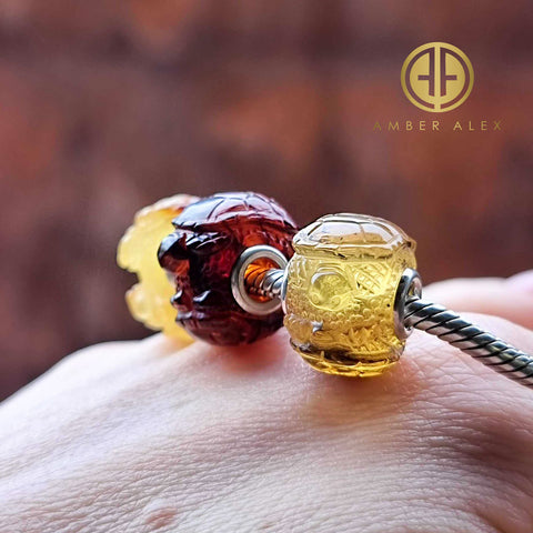 Multi-Color Amber Carved Turtle Charm Bead