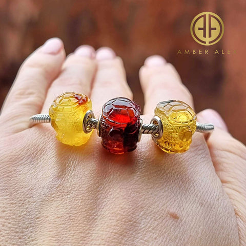 Multi-Color Amber Carved Turtle Charm Bead