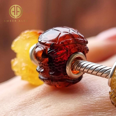 Multi-Color Amber Carved Turtle Charm Bead