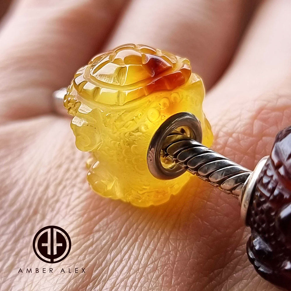 Multi-Color Amber Carved Turtle Charm Bead