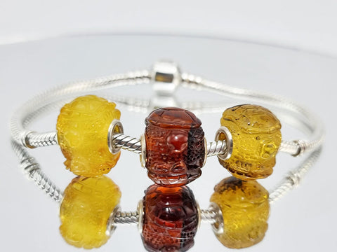 Multi-Color Amber Carved Turtle Charm Bead