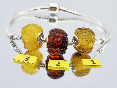 Multi-Color Amber Carved Turtle Charm Bead