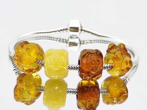 Multi-Color Amber Carved Pig Charm Bead