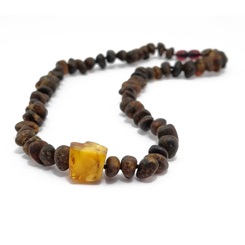 Dark Fossil Amber Chips Beads Necklace