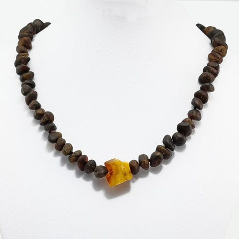 Dark Fossil Amber Chips Beads Necklace