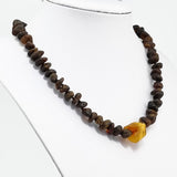 Dark Fossil Amber Chips Beads Necklace