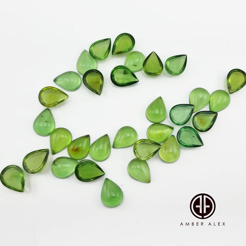 Green Amber Calibrated Drop Shape Cabochons