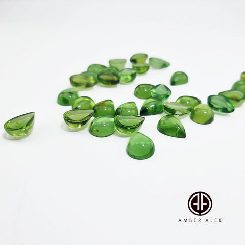 Green Amber Calibrated Drop Shape Cabochons