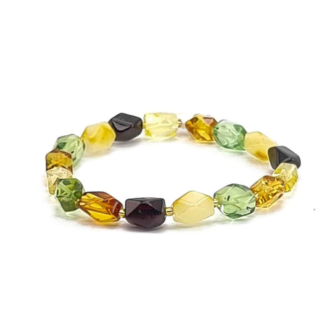 Multi-Color Amber Faceted Nugget Beads Stretch Bracelet