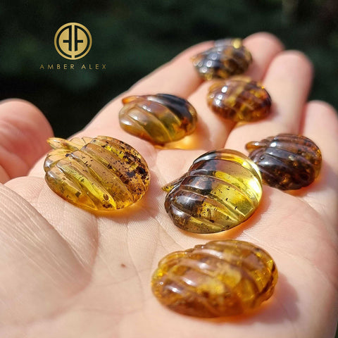 Fossil Amber Carved Pumpkin Cabochons