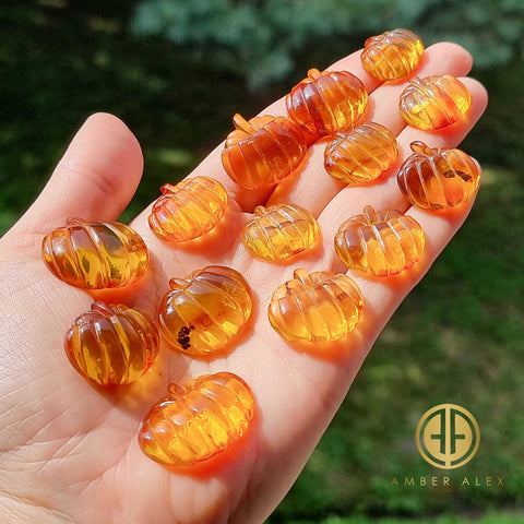 Cognac Amber Carved Pumpkin Cabochons