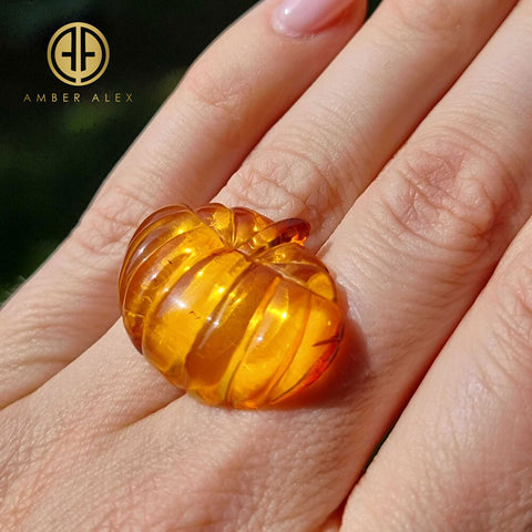 Cognac Amber Carved Pumpkin Cabochons