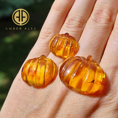 Cognac Amber Carved Pumpkin Cabochons