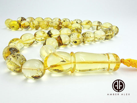 Transparent With Fossil Amber Egg 13x14 mm Islamic Prayer Beads