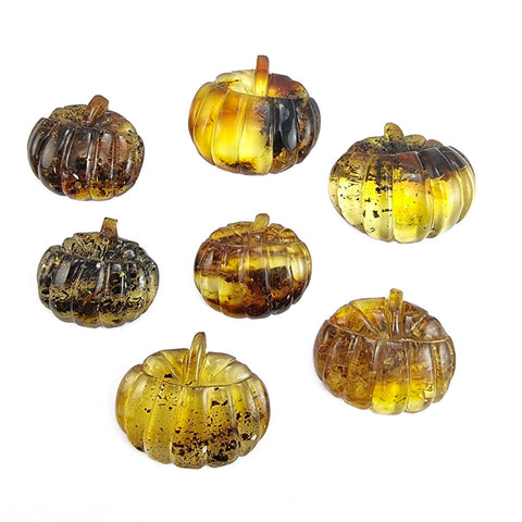 Fossil Amber Carved Pumpkin Cabochons