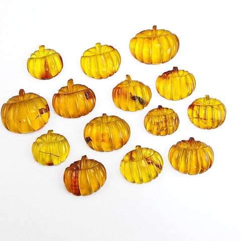 Cognac Amber Carved Pumpkin Cabochons