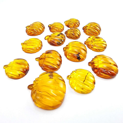 Cognac Amber Carved Pumpkin Cabochons