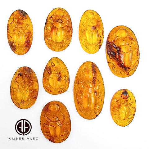 Cognac Amber Carved Scarab Cabochons