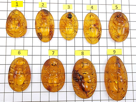 Cognac Amber Carved Scarab Cabochons