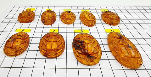 Cognac Amber Carved Scarab Cabochons