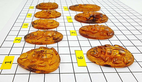 Cognac Amber Carved Scarab Cabochons