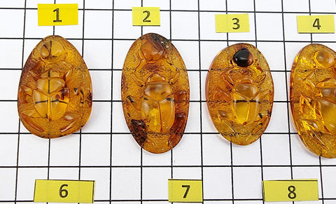 Cognac Amber Carved Scarab Cabochons