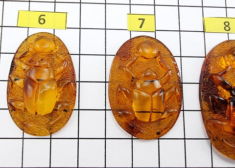 Cognac Amber Carved Scarab Cabochons