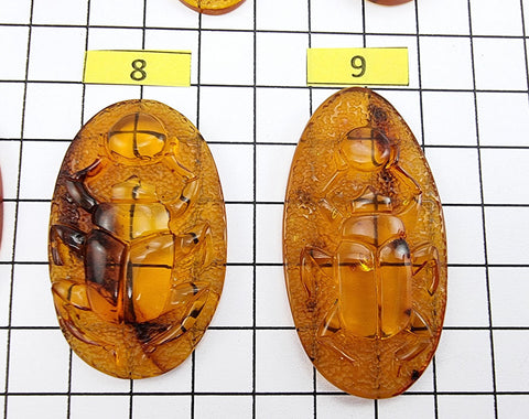 Cognac Amber Carved Scarab Cabochons