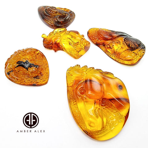 Cognac Amber Carved Animals Cabochons