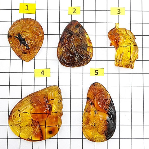 Cognac Amber Carved Animals Cabochons