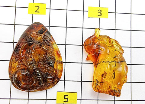 Cognac Amber Carved Animals Cabochons