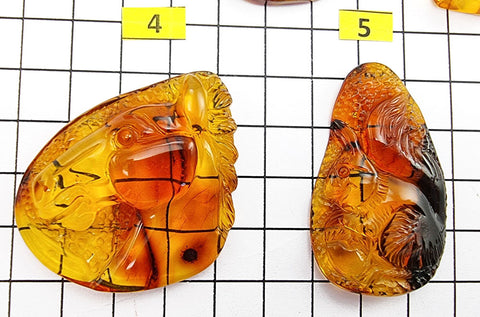 Cognac Amber Carved Animals Cabochons