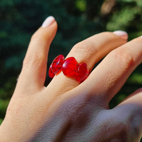 Red Amber Marquise Bead Stretch Ring