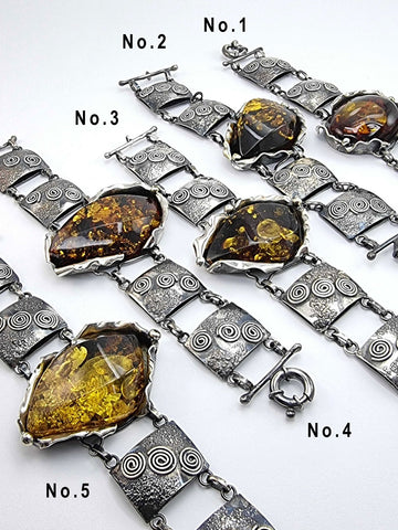 "Earth Stone" Amber Free Shape Bracelet Sterling Silver