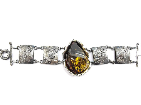 "Earth Stone" Amber Free Shape Bracelet Sterling Silver