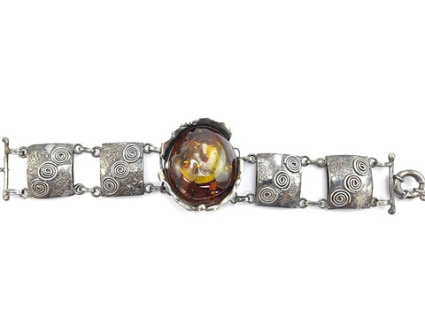 "Earth Stone" Amber Free Shape Bracelet Sterling Silver