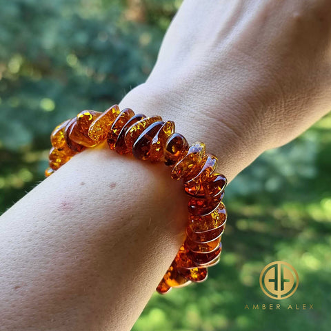 Cognac Amber Chips Stretch Bracelet