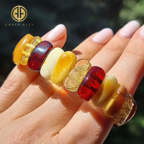 Multi-Color Amber Oval Beads Stretch Bracelet