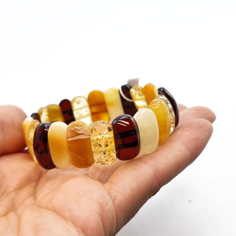 Multi-Color Amber Oval Beads Stretch Bracelet