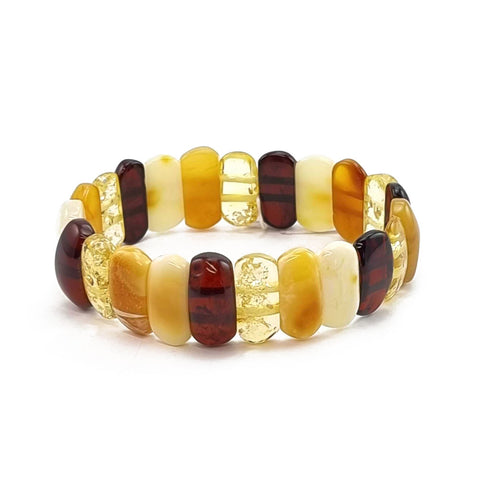 Multi-Color Amber Oval Beads Stretch Bracelet