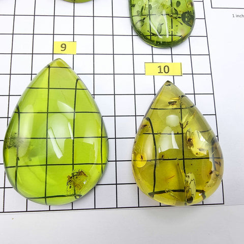 Green Drop Shape Cabochons With Insects