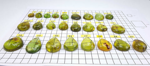 Green Amber Drop Shape Cabochons With Insects