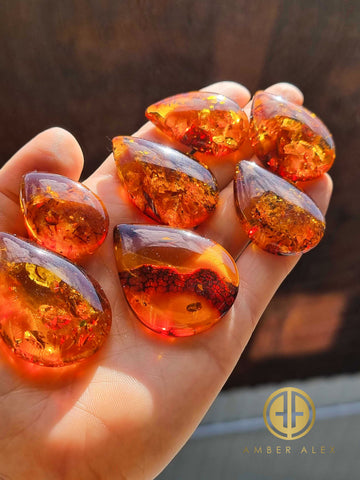 Cognac Amber Drop Shape Cabochons