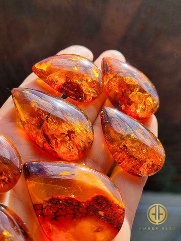 Cognac Amber Drop Shape Cabochons