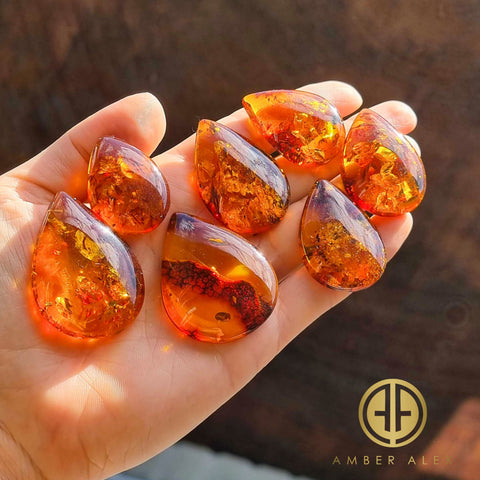 Cognac Amber Drop Shape Cabochons